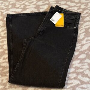 Black Denim Wide Leg Jeans